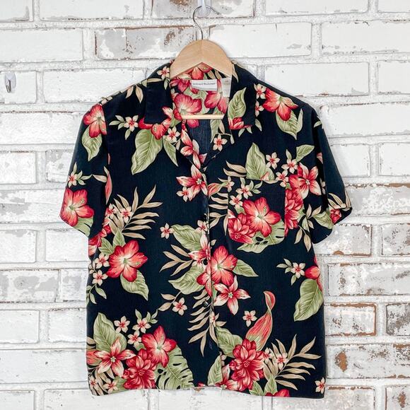 Vintage 90s Alfred Dunner Rich Tropical Floral Button-down Short Sleeve Top 12p - Picture 2 of 5